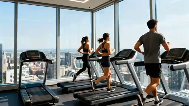  健身房跑步机跑步场景944#横屏 	 