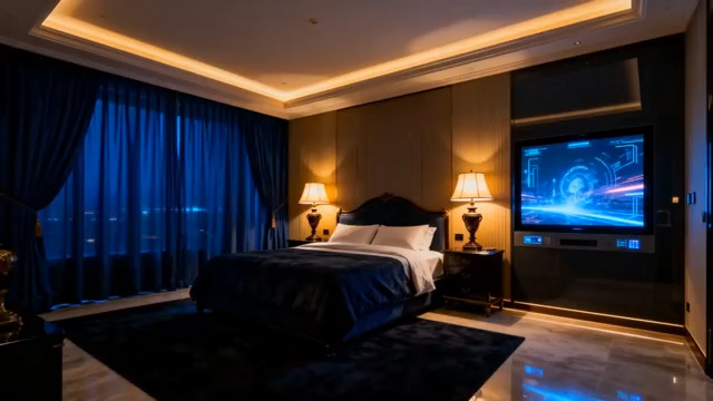  豪华酒店卧室夜景766#横屏 	 -