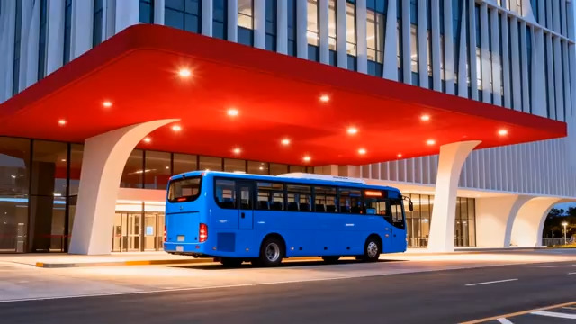  红色顶棚下的蓝色巴士810#横屏 	 