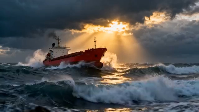  红色货轮破浪前行815#横屏 	 