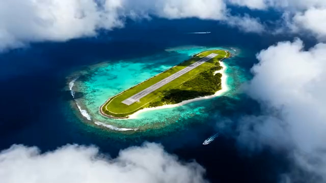  航拍海岛机场全景712#横屏 	 