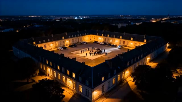  航拍欧式建筑夜景730#横屏 	 