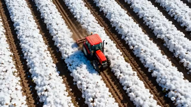  航拍棉花田机械化收割726#横屏 	 