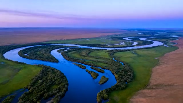  航拍蜿蜒河流湿地景观751#横屏 	 
