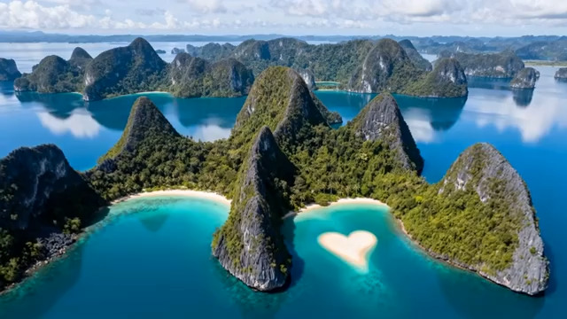  航拍心形沙滩海岛755#横屏 	 