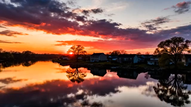  湖畔日落云霞满天856#横屏 	 