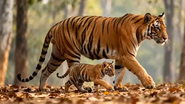  虎妈带幼崽森林漫步857#横屏 	 