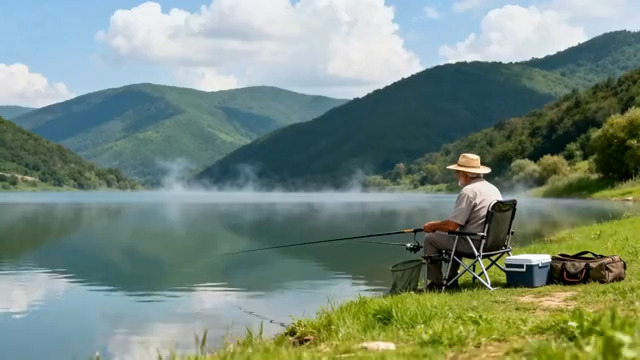  湖边休闲钓鱼场景846#横屏 	 