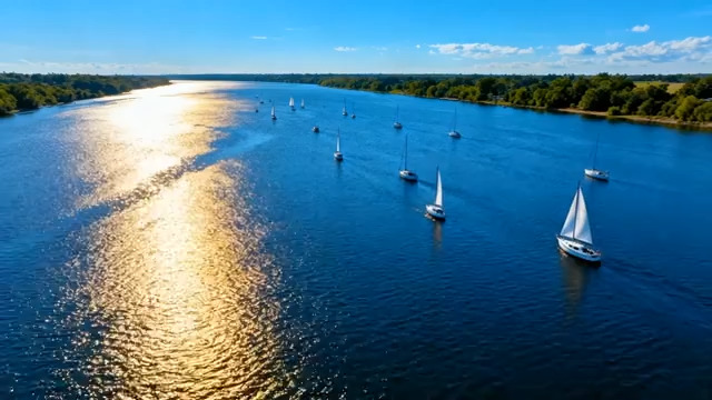  湖面帆船群航拍848#横屏 	 