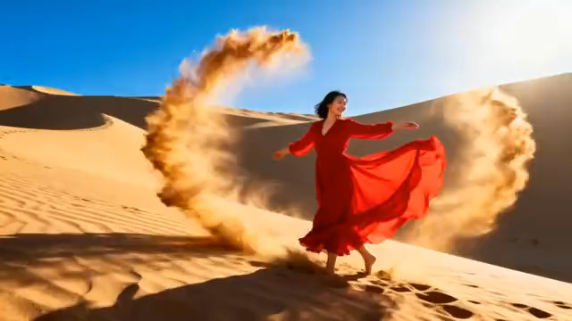  红衣女子沙漠撒沙起舞835#横屏 	 -