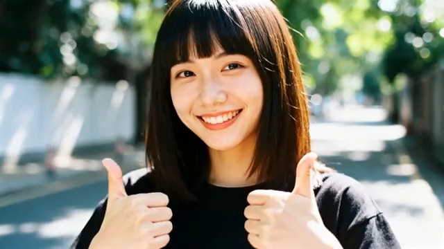  户外阳光女孩微笑点赞863#横屏 	 