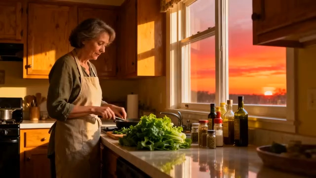  黄昏厨房备餐的女人878#横屏 	 -