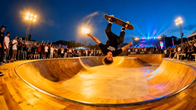  滑板少年高难度动作表演870#横屏 	 