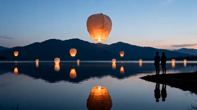  湖畔放灯浪漫时刻853#横屏 	 