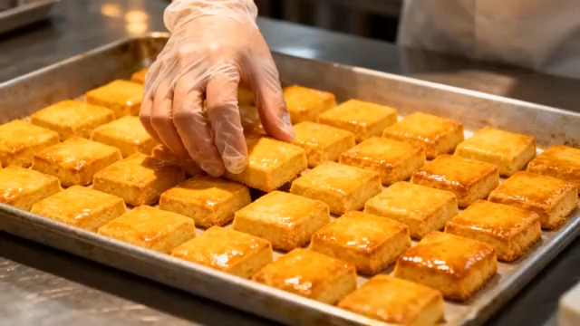  烘焙师摆放刚出炉小点心789#横屏 	 