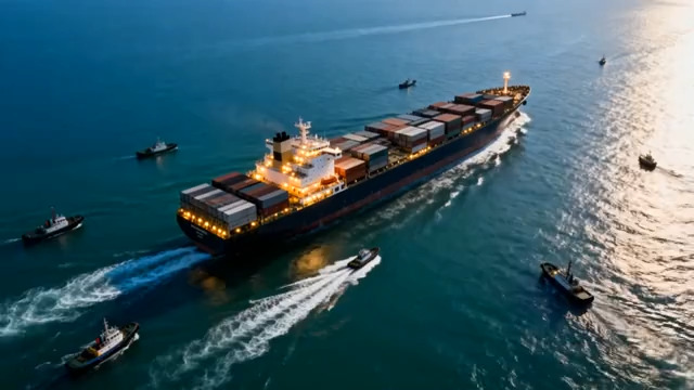  航拍货轮海上航行719#横屏 	 