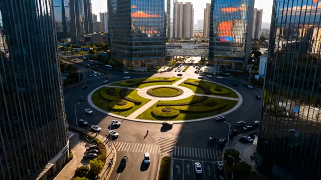  航拍城市圆形广场车流701#横屏 	 -