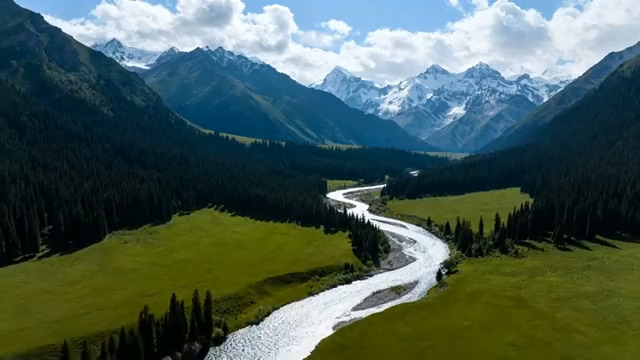  航拍草原蜿蜒河流696#横屏 	 