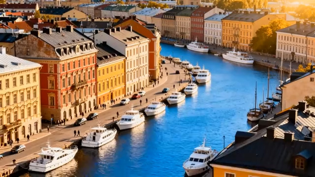  航拍欧洲水城河岸风光731#横屏 	 