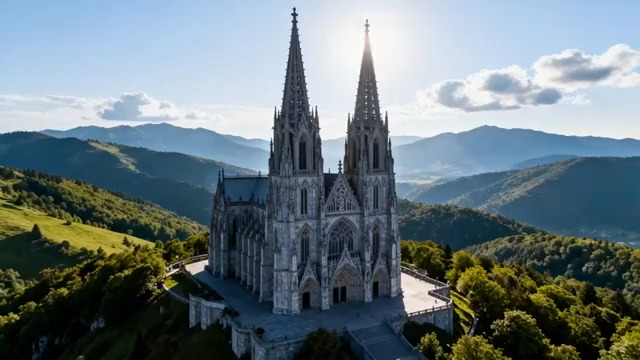  航拍山顶哥特式739#横屏 	 