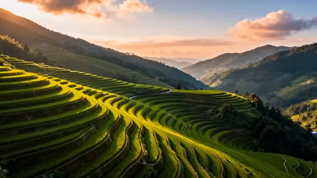  航拍绿色梯田风景721#横屏 	 