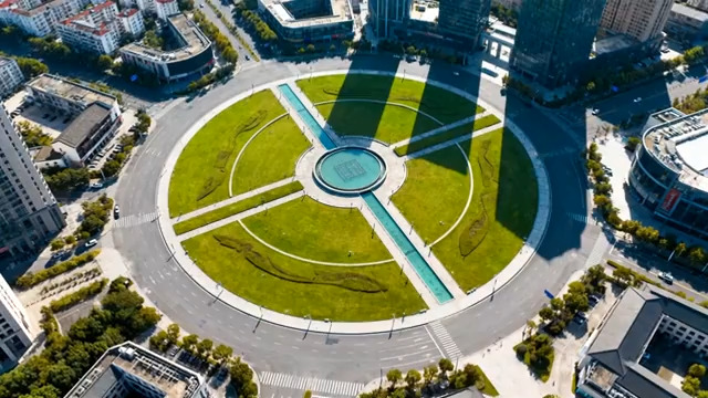  航拍城市圆形广场700#横屏 	 