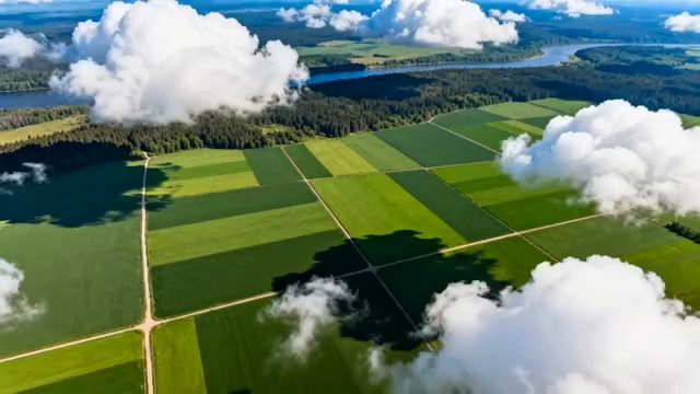  航拍绿色田野 云影流动723#横屏 	 