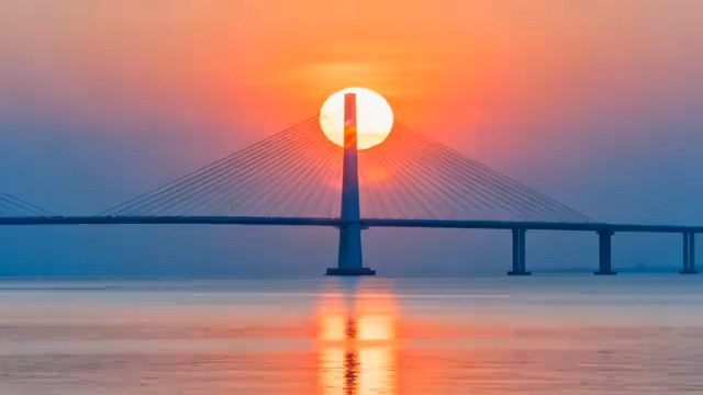  海上大桥日出景色640#横屏 	 