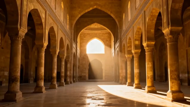  光影拱廊下的孤独身影576#横屏 	 