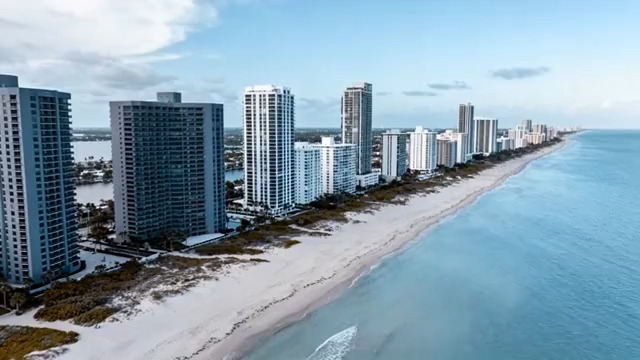  海边城市高楼航拍588#横屏 	 