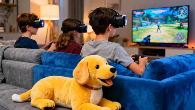  孩子们戴VR眼镜玩游戏585#横屏 	 