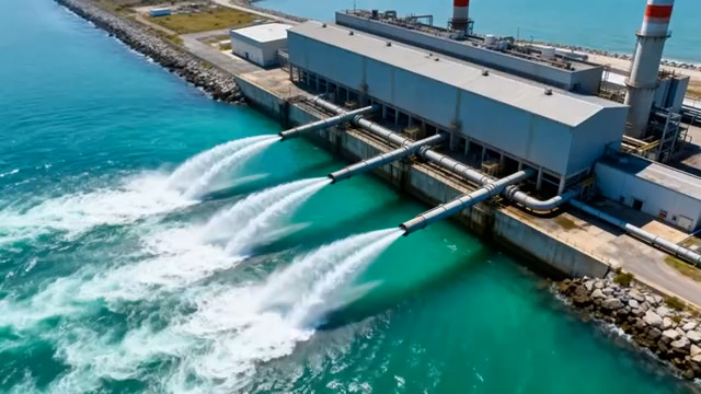  海边工厂排水航拍589#横屏 	 