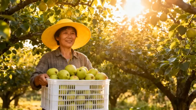  果农丰收采摘青苹果583#横屏 	 