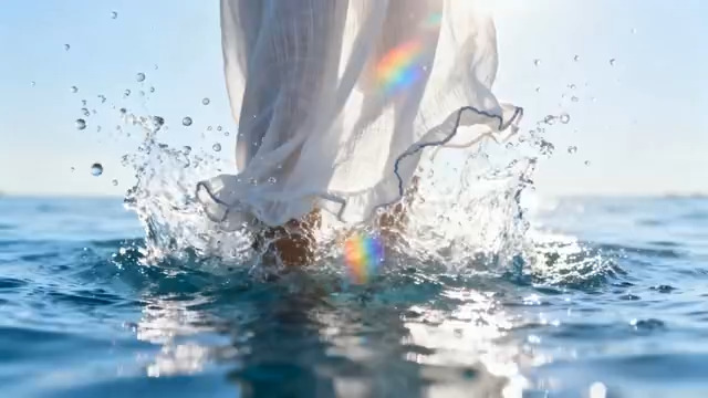  海边白裙女子戏水587#横屏 	 