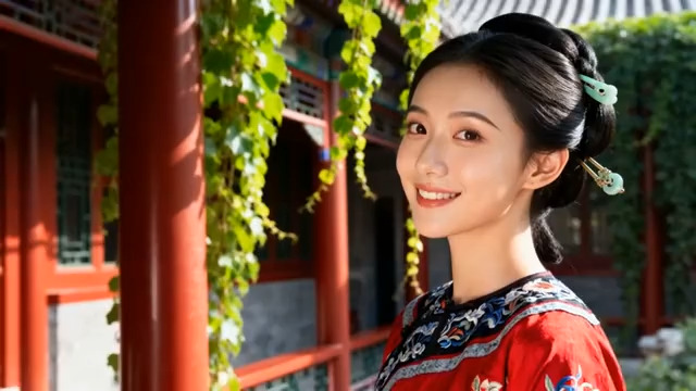 古风女子庭院微笑538#横屏 	 
