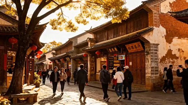  古镇老街行人漫步560#横屏 	 