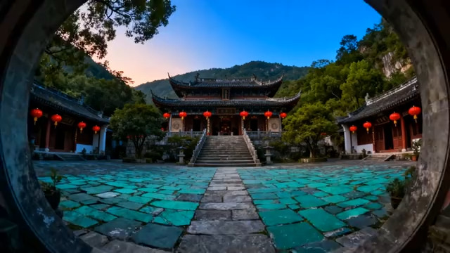  古寺暮色灯笼红552#横屏 	 