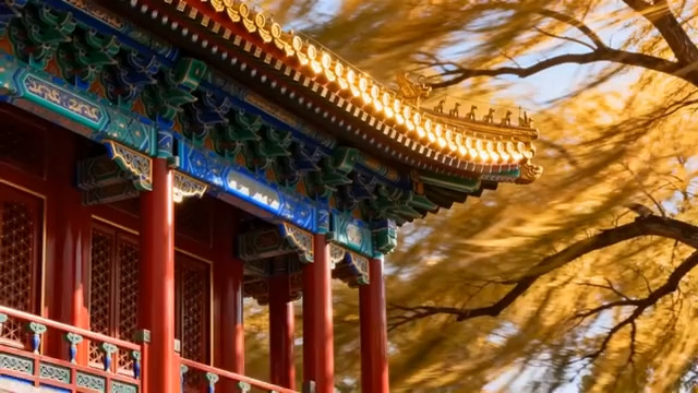  古建飞檐秋景544#横屏 	 