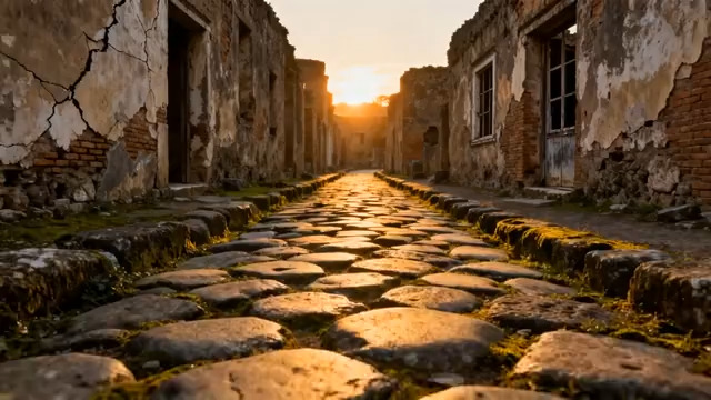  古城遗迹夕阳下的石板路519#横屏 	 