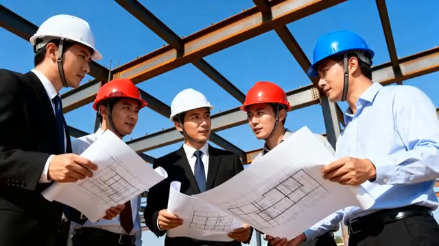  工程师团队讨论施工图纸494#横屏 	 