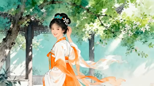  古风女子庭院赏花537#横屏 	 
