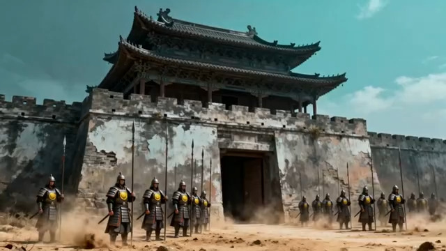  古代城门士兵出征场景527#横屏 	 