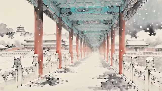  古风雪景宫廷长廊541#横屏 	 