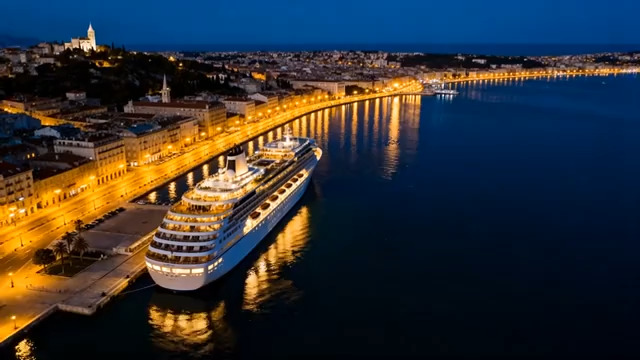  港口夜景豪华邮轮456#横屏 	 -