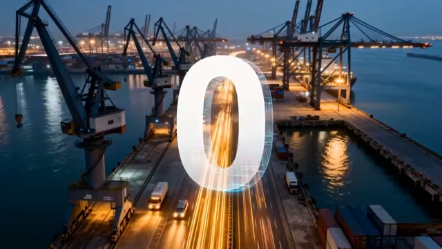  港口夜景与数字光影459#横屏 	 