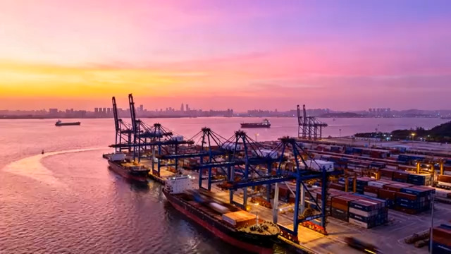  港口黄昏货运延时448#横屏 	 