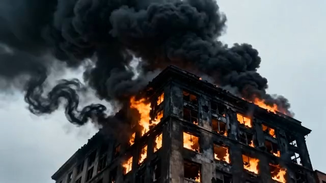  高楼熊熊燃烧画面464#横屏 	 