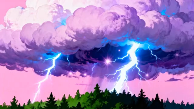  粉色天空紫色云闪电407#横屏 	 