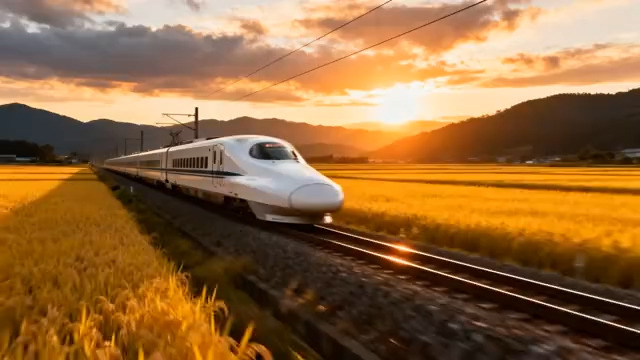  高铁穿行金色稻田466#横屏 	 