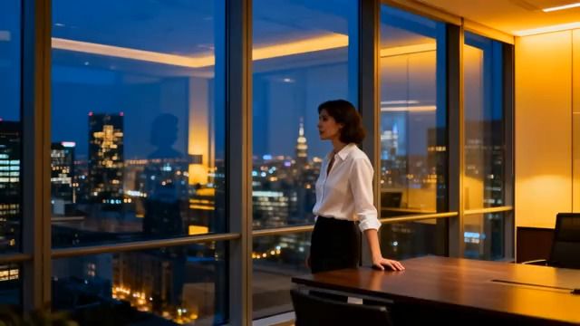  都市女性眺望夜景350#横屏 	 